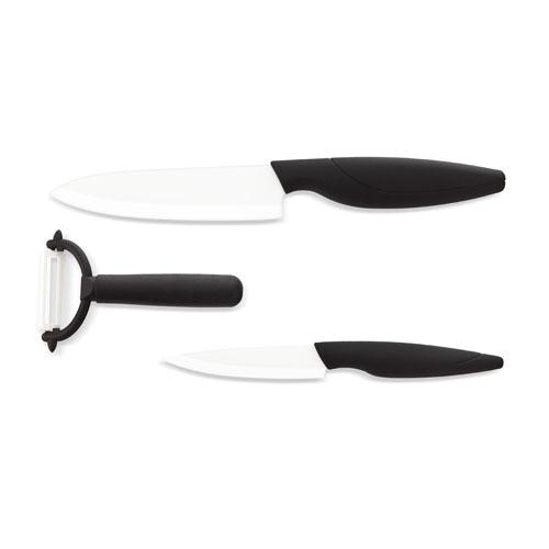 Box of 2 Ceramic Office and Chef Knives + 1 Tarrerias Bonjean White Blade Peeler